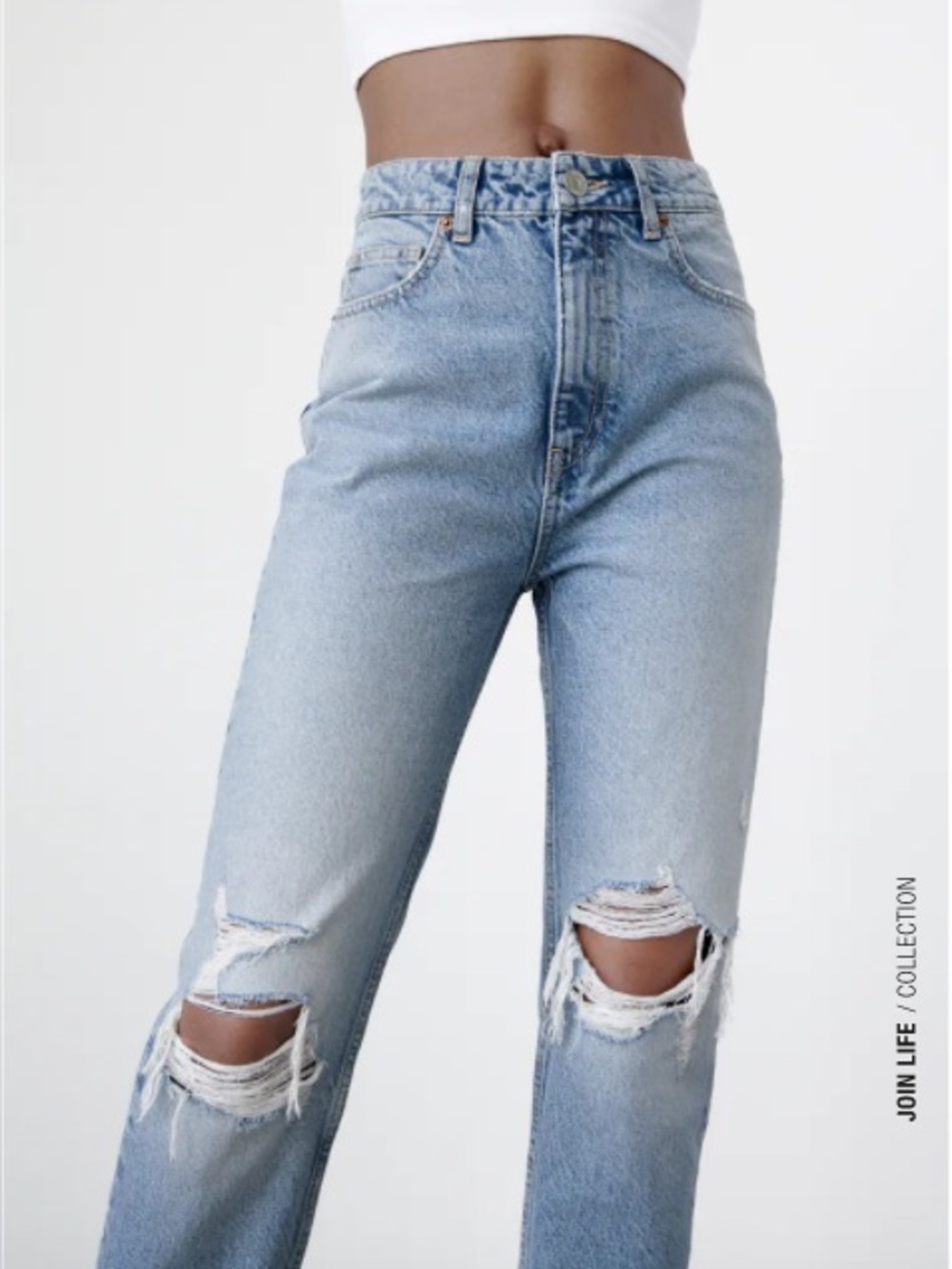 ZARA Ripped Hi-Rise Distressed MOM Jeans Size USA 4